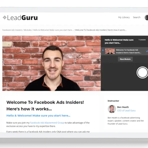 a picture of Ben Heath and his course Facebook Ads Insiders